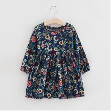 Girls Long Sleeve Floral Sweet O-neck Princess dresses