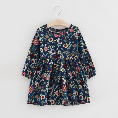 Girls Long Sleeve Floral Sweet O-neck Princess dresses