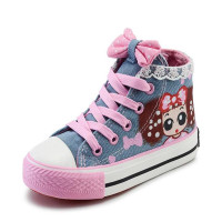 flat denim girls shoes cartoon lace casual shoes