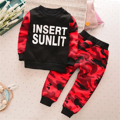 boys cotton long sleeve tshirt pants sets