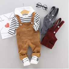 Boys Girls Infant Cotton Striped T Shirt Bib Pants sets