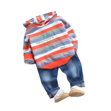 Boys Girls Striped Hooded T shirt  Pants sets