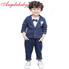 Boys T Shirt + Plaid Coat + Pants party Sets