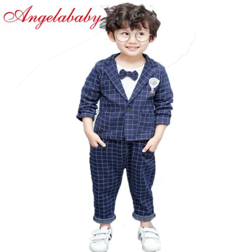 Boys T Shirt + Plaid Coat + Pants party Sets