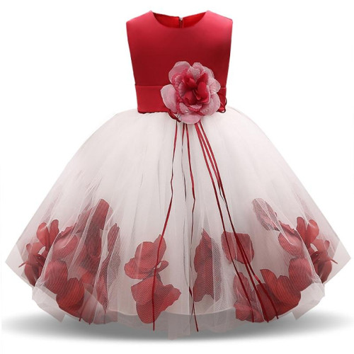 Girls Rose Petal Hem Cute Princess Floral Dress