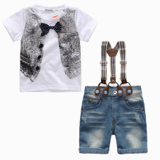 Boys T shirt + Jeans +Denim Strap shorts Set