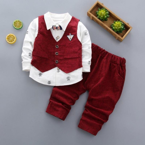 Boys Cotton Vest Long-sleeve Shirt+Pants sets