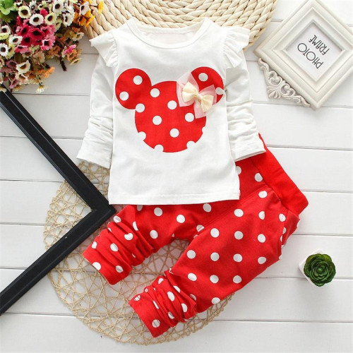 girls mouse early bow tops t shirt+pants sets