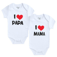 girl boy Short Sleeve i Love Papa Mama Design Cotton Costumes