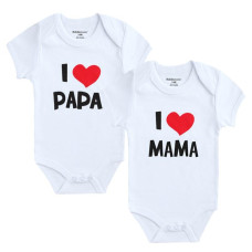 girl boy Short Sleeve i Love Papa Mama Design Cotton Costumes