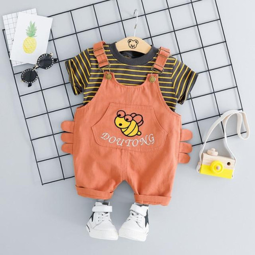 Boys Summer Short Sleeve T Shirt + bib Pant Set