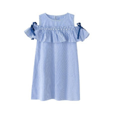 girls 3d pearl ruffle striped dress