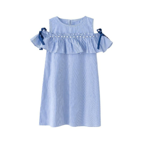 girls 3d pearl ruffle striped dress