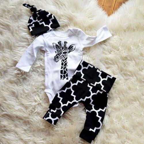 Boys long sleeve Romper+ Pants +Hat Set