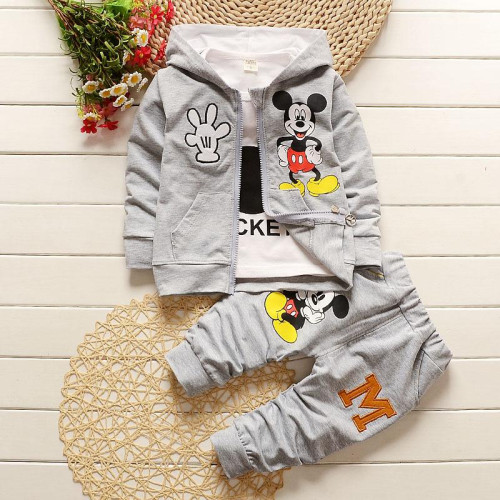 Boys Girls Clothing Cartoon Mouse Hooded Coat+Shirt+Pants sets