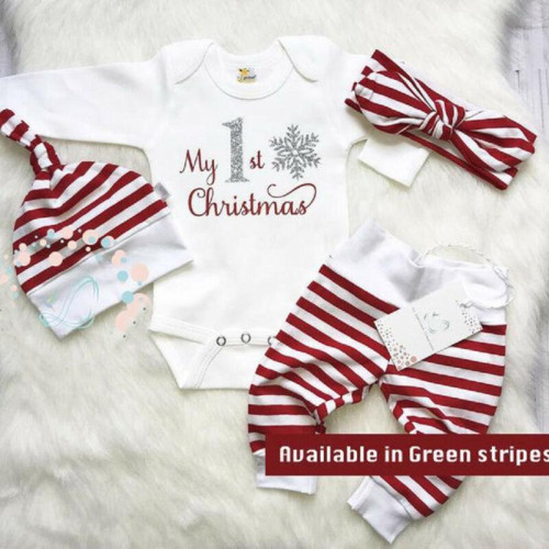 Girls Cotton xmas Letter Printed Rompers Striped Pants sets