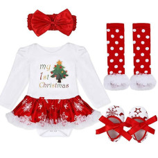 Girls Christmas Outfit Romper sets with Headband Shoes