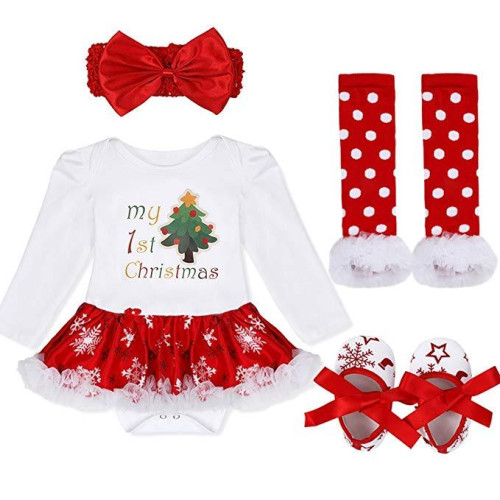 Girls Christmas Outfit Romper sets with Headband Shoes