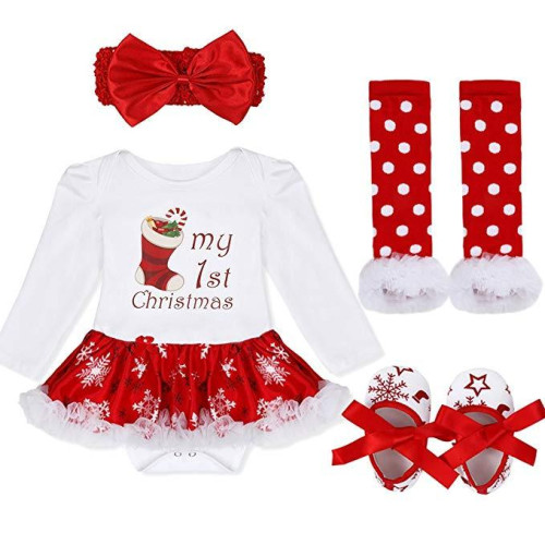 Girls Christmas Outfit Romper sets with Headband Shoes