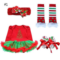 Girls Christmas Outfit Romper sets with Headband Shoes