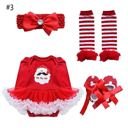 Girls Christmas Outfit Romper sets with Headband Shoes