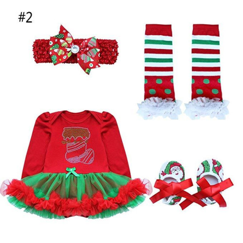 Girls Christmas Outfit Romper sets with Headband Shoes