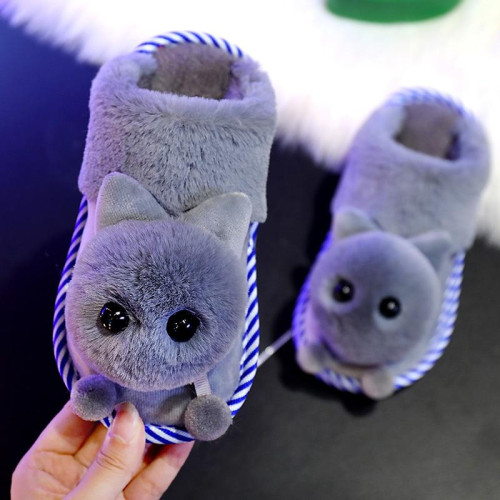 Cute Cartoon Boys Indoor Slippers Girls Warm Velvet Shoes