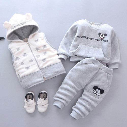 Boys Girls Winter Warm Vest Coat+Sweatshirt+Pants sets