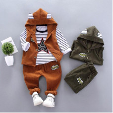 boys Spring Autumn Fashion  Long Sleeve T-Shirt+Vest+Pants sets