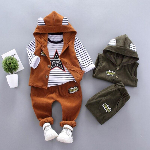 boys Spring Autumn Fashion  Long Sleeve T-Shirt+Vest+Pants sets