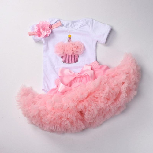 girls Birthday party tutu clothe with headband White Bodysuit