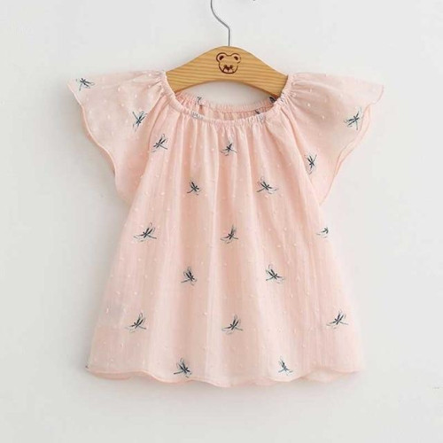 Girls Short Sleeve Dragonfly O-neck Tops