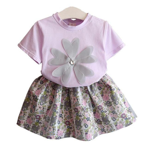 Girls Flower T shirt + Floral skirt Dress