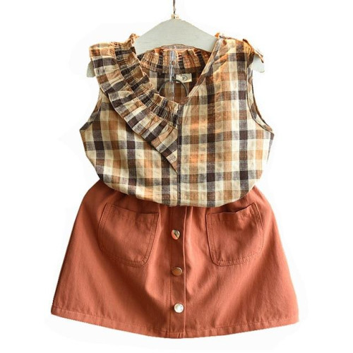 Girls Sleeveless Shirt + skirt set