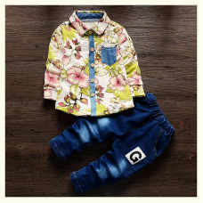 boys flower t-shirt + jeans pants sets