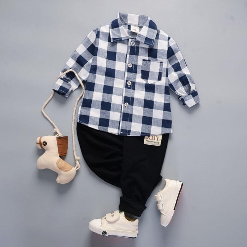 boys casual long sleeve shirt+pants sets