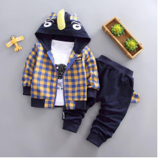 boys long sleeve hooded coat+t shirt+pants set