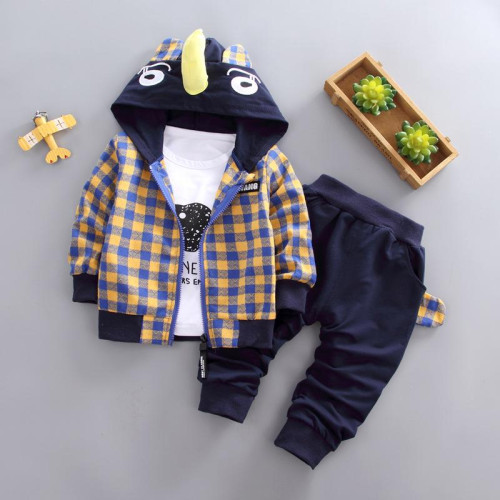 boys long sleeve hooded coat+t shirt+pants set