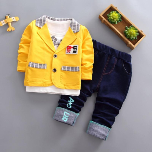 boys long sleeve coat+pants+t shirt party sets