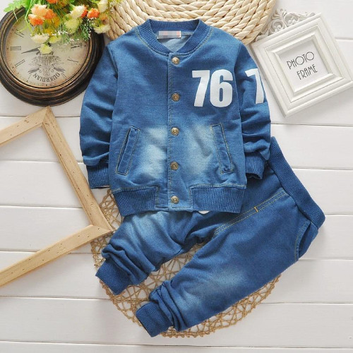 boys denim Long sleeve t-shirt +pants sets