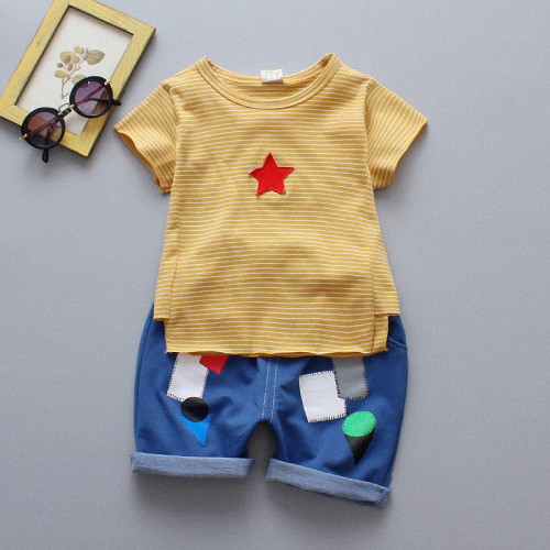 boys summer cotton t shirt+shorts sets