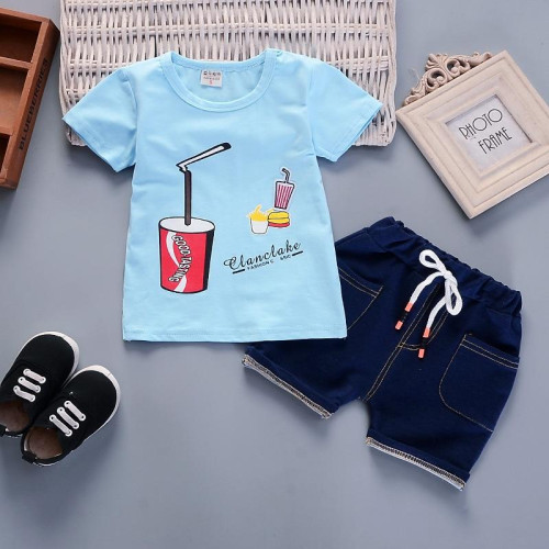 boys summer cotton t shirt+shorts sets