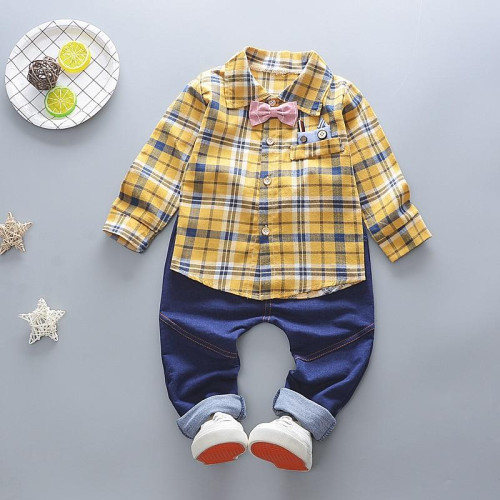 boys party bow long sleeve shirt+pants set