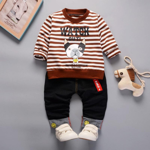 boys stripe tops tshirt+pants set