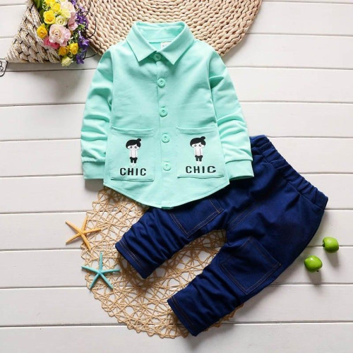 boys shirts+denim pants party sets