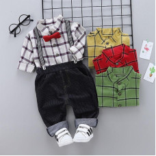 boys long sleeve shirts+bib pants sets