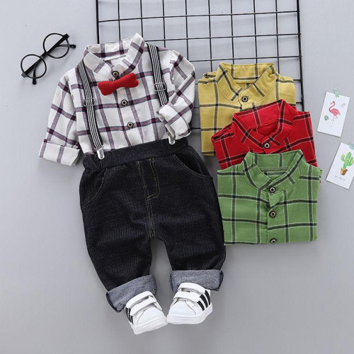 boys long sleeve shirts+bib pants sets