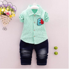 boys long sleeve shirts+denim pants set