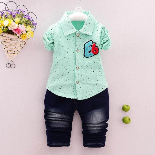 boys long sleeve shirts+denim pants set