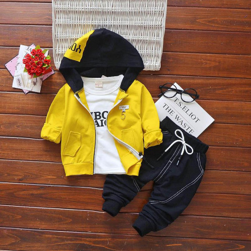 boys hooded jacket+t shirt+pants set